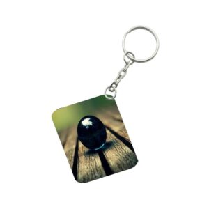 Generic Pack Of 3_ Black Obsidian Sphere One Side Printed Rectangle Designer Keychain (Black)