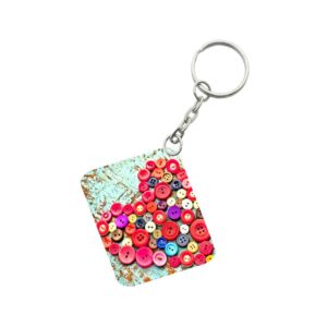 Generic Pack Of 3_ Heart Shape Decorated With Buttons One Side Printed Rectangle Designer Keychain (Multi Color)