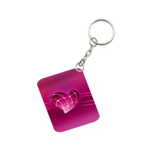 Generic Pack Of 3_ Pink Heart One Side Printed Rectangle Designer Keychain (Pink)