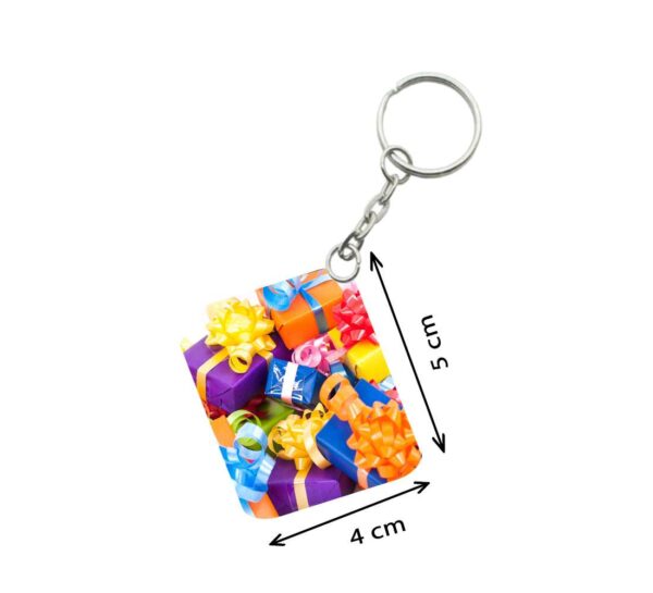 Generic Pack Of 3_ Colored Gift Box One Side Printed Rectangle Designer Keychain (Multi Color)