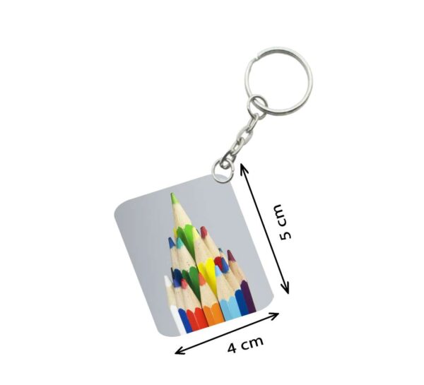 Generic Pack Of 3_ Pencil One Side Printed Rectangle Designer Keychain (Multi Color)