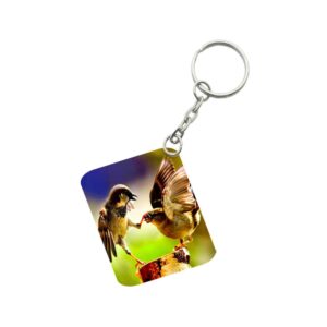 Generic Pack Of 3_ Birds Love One Side Printed Rectangle Designer Keychain (Multi Color)