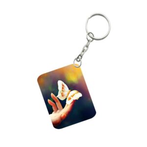 Generic Pack Of 3_ Flying Butterfly One Side Printed Rectangle Designer Keychain (Sandal)