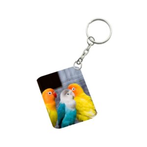 Generic Pack Of 3_ Three Parrot One Side Printed Rectangle Designer Keychain (Multi Color)