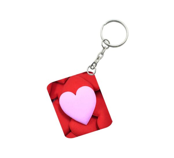 Generic Pack Of 3_ Pink Heart One Side Printed Rectangle Designer Keychain (Pink)