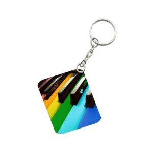 Generic Pack Of 3_ Rainbow Piano Keys One Side Printed Rectangle Designer Keychain (Rainbow Color)