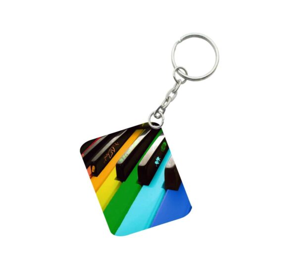 Generic Pack Of 3_ Rainbow Piano Keys One Side Printed Rectangle Designer Keychain (Rainbow Color)