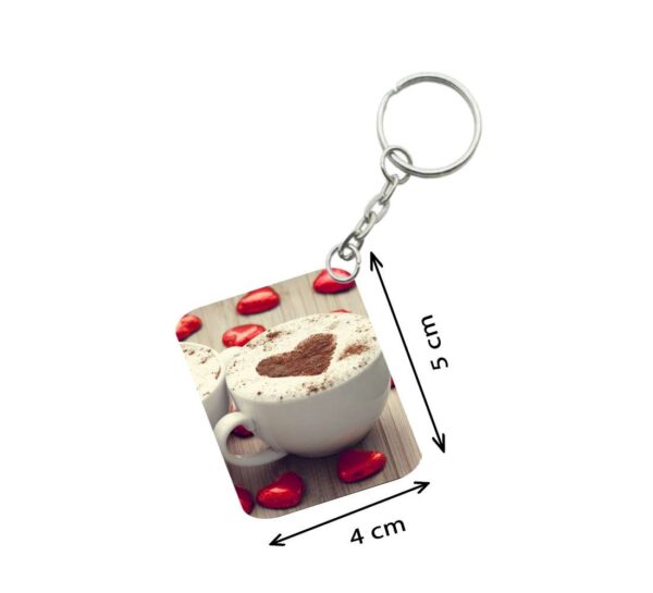 Generic Pack Of 3_ Cup Of Coffee With Heart-Shaped Froth One Side Printed Rectangle Designer Keychain (White)