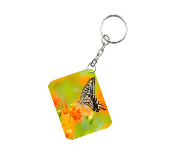 Generic Pack Of 3_ Orange Flower With Butterfly One Side Printed Rectangle Designer Keychain (Orange)