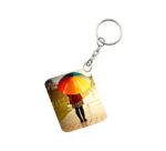 Generic Pack Of 3_ Girl Under Umbrella One Side Printed Rectangle Designer Keychain (Multi Color)