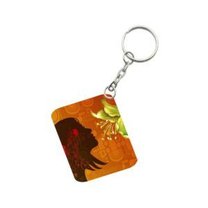 Generic Pack Of 3_ Woman Face Decorated With Flowers One Side Printed Rectangle Designer Keychain (Orange)