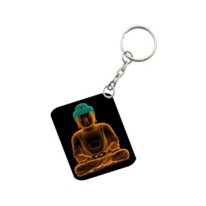 Generic Pack Of 3_ Golden Buddha One Side Printed Rectangle Designer Keychain (Golden)