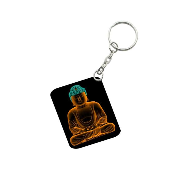 Generic Pack Of 3_ Golden Buddha One Side Printed Rectangle Designer Keychain (Golden)