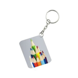 Generic Pack Of 3_ Pencil One Side Printed Rectangle Designer Keychain (Multi Color)