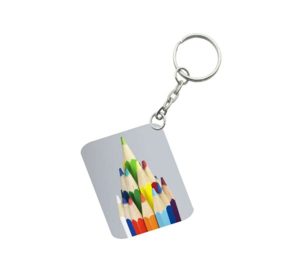 Generic Pack Of 3_ Pencil One Side Printed Rectangle Designer Keychain (Multi Color)