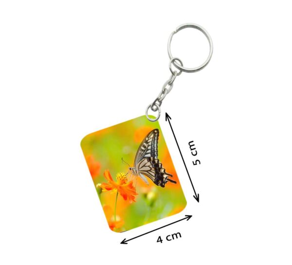 Generic Pack Of 3_ Orange Flower With Butterfly One Side Printed Rectangle Designer Keychain (Orange)