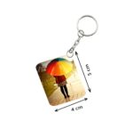 Generic Pack Of 3_ Girl Under Umbrella One Side Printed Rectangle Designer Keychain (Multi Color)