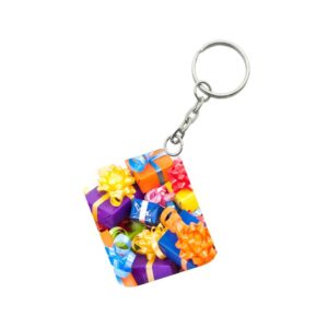 Generic Pack Of 3_ Colored Gift Box One Side Printed Rectangle Designer Keychain (Multi Color)