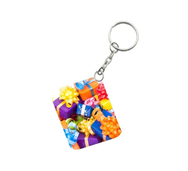 Generic Pack Of 3_ Colored Gift Box One Side Printed Rectangle Designer Keychain (Multi Color)