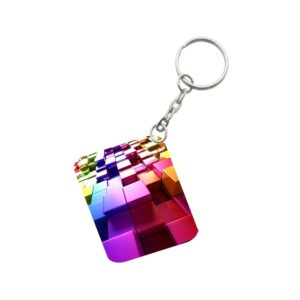 Generic Pack Of 3_ Colored Cubes One Side Printed Rectangle Designer Keychain (Multi Color)