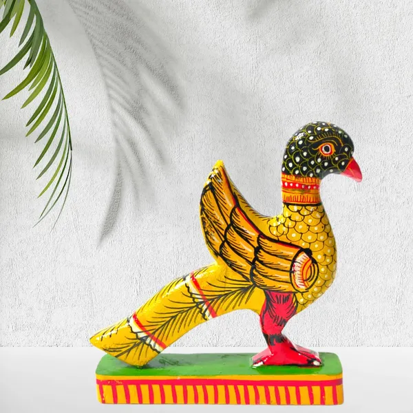 Hand Carved Wooden Yellow Bird | Quirky Home Decor | Ecofriendly & Sustainable Decor