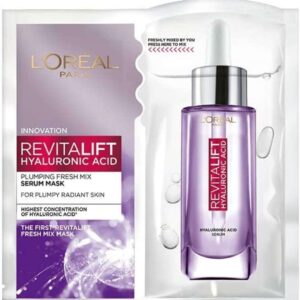 L'Oréal Paris Revitalift Serum Sheet Face Mask, Fresh Mix, With Hyaluronic Acid + Natural Algae, 33g pack of 2