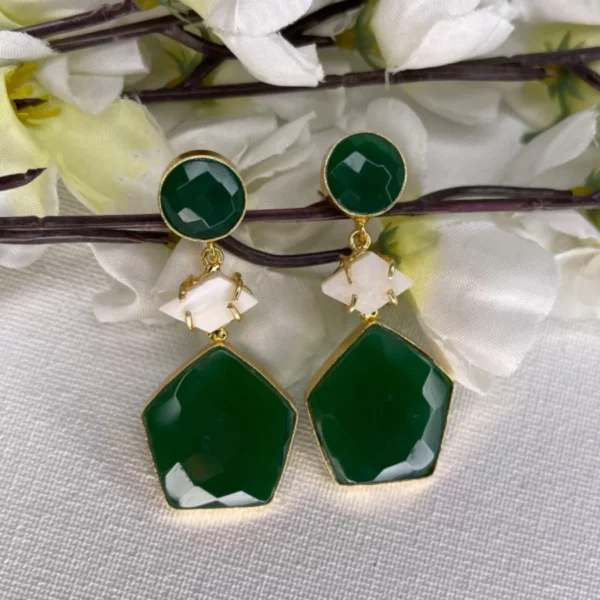 Fashion Drop Green And White Dangle Earrings