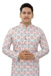 Men's Multi Color Full Sleeves Mandarin Collar Printed Ethnic Kurta Set