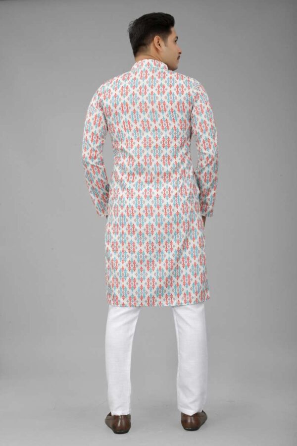 Men's Multi Color Full Sleeves Mandarin Collar Printed Ethnic Kurta Set