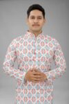 Men's Multi Color Full Sleeves Mandarin Collar Printed Ethnic Kurta Set