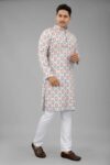 Men's Multi Color Full Sleeves Mandarin Collar Printed Ethnic Kurta Set