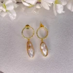 Gold Plated Baroque Pearl Drop Dangle Earrings