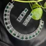 American Diamond Hydro Green CZ Studded Rhodium Plated Necklace