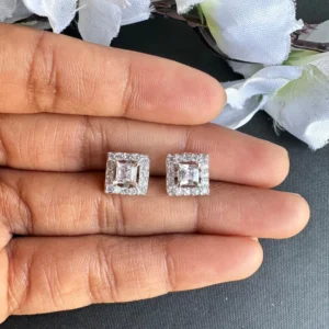 American Diamond Square Baguette Stud Earrings