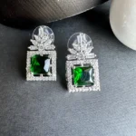 Box Style Emerald Stoned American Diamond Stud Earrings