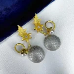 Dual Tone Pearl Filigree Contemporary Earrings