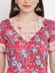 Red Printed Floral Rani Kurta