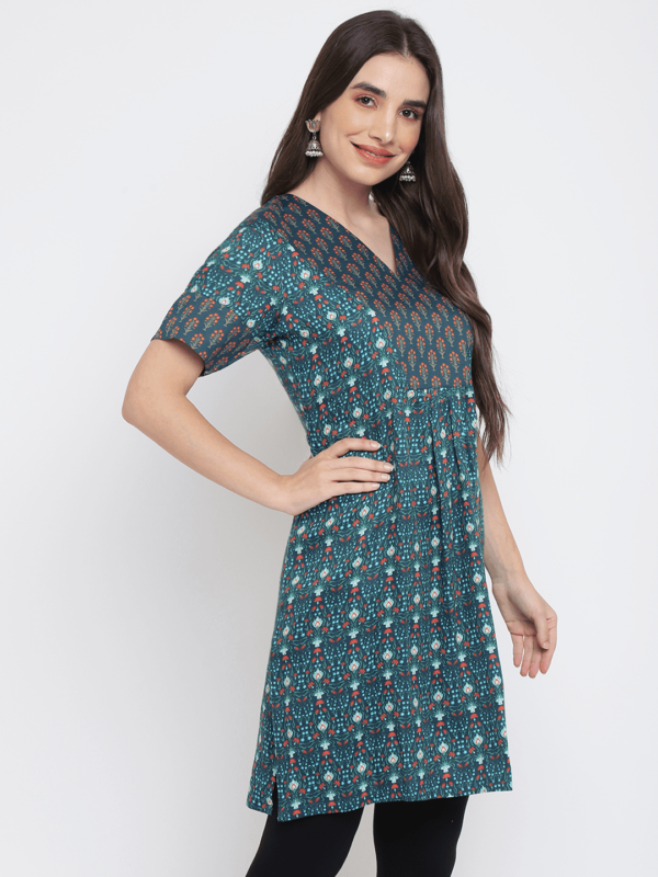 Green Printed Floral Motif Kurti