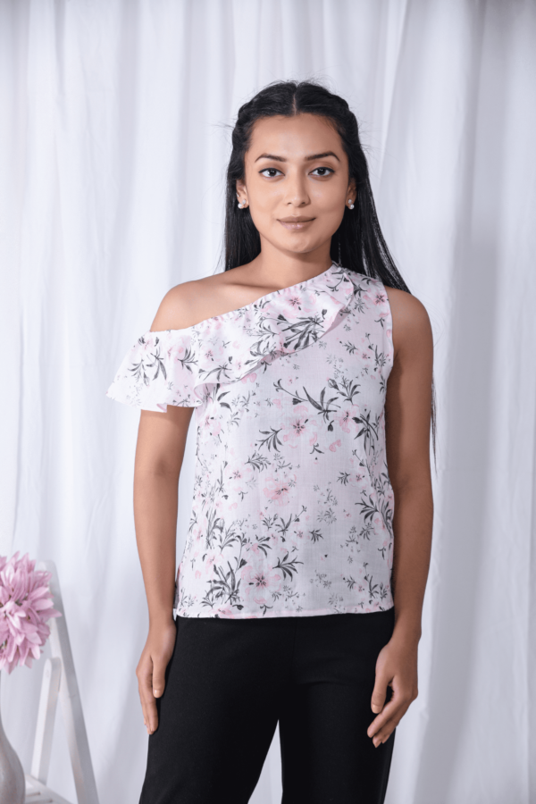 Pink Printed off-shoulder Floral Top