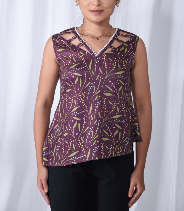 Multicolor Printed Floral Cutout Top