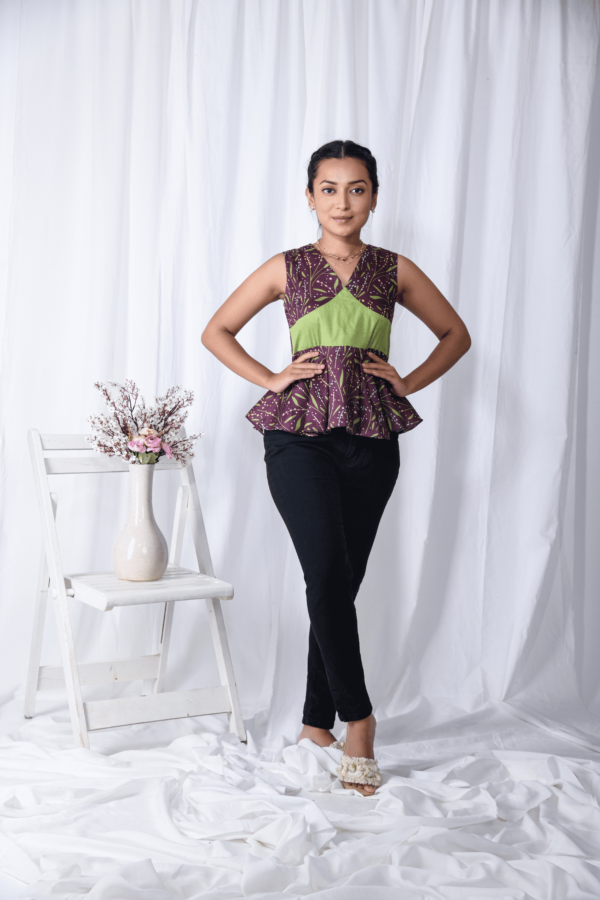 Multicolor Printed Floral Peplum Fusion Top