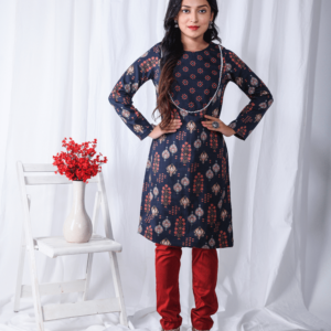 Blue Printed Floral Yoke Kurta