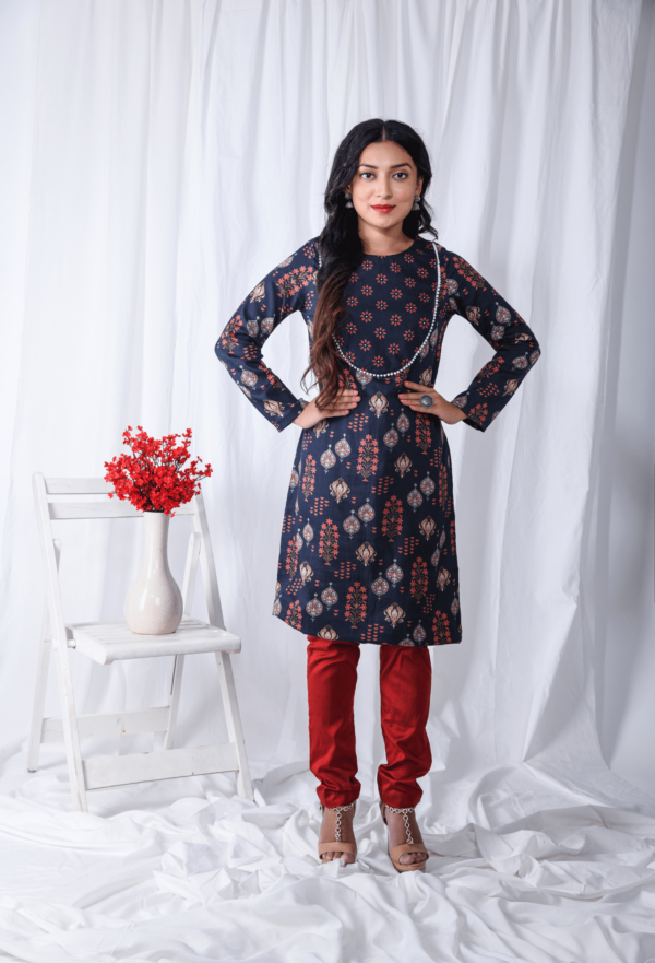 Blue Printed Floral Yoke Kurta