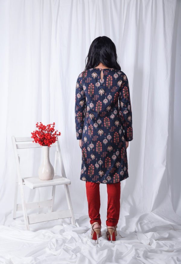 Blue Printed Floral Yoke Kurta