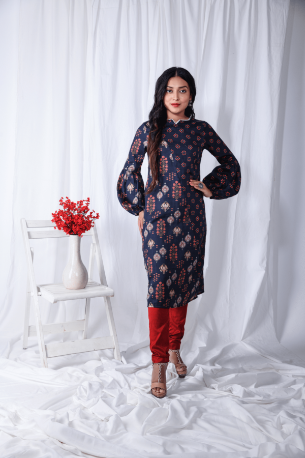 Blue Printed Floral Dual Kurta