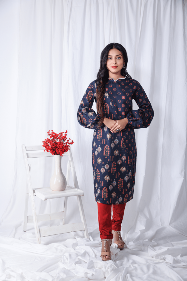 Blue Printed Floral Dual Kurta