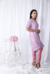 Pink Printed Floral Rushed Kurta