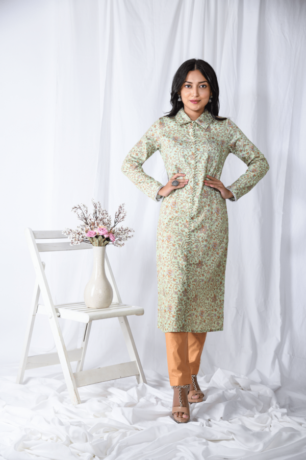 Green Printed Floral Shirt Kurta