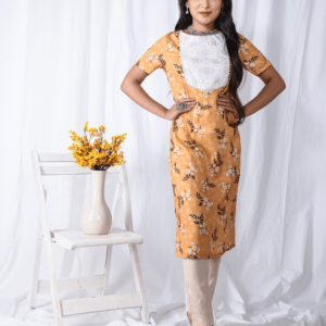 Yellow Printed Floral Yoke Kurti