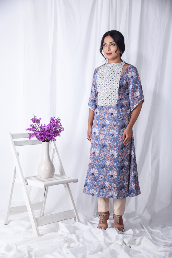 Purple Printed Floral Kaftan Kurta